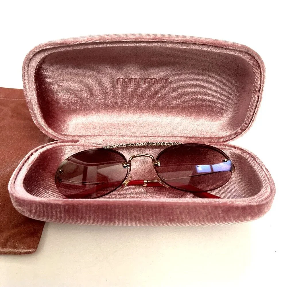 MIU MIU MU 60TS Evolution Rimless Round Sunglasses Pink Rhinestone Case Italy
